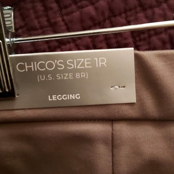 CHICO'S FAUX SUEDE FRONT PONTE LEGGINGS.COLOR: EARTHEN TAUPE SIZE 1R (8-10). NWT - Picture 4 of 11